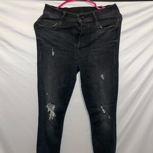 MOTHER Black Distressed Skinny Jeans